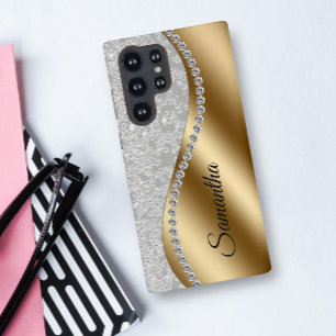 Diamant Faux Bling Gold Metall Personalisiert Galm Samsung Galaxy Hülle
