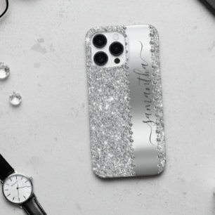 Diamant-Faux-Glitter-Calligraphy-Name Silber iPhone 12 Pro Hülle