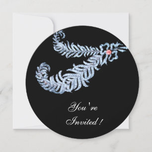 DIAMANT-FEDERN PINK-GEM Schwarz Weiß Hochzeit Einladung