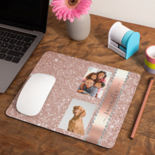 Diamant-Foto-Glitter-Name-Monogramm-Roségold Mousepad