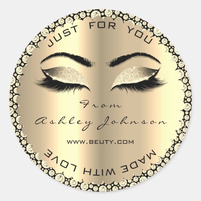 Diamant Funkelnd Glitzer Gold Lash aus Liebe Runder Aufkleber (Vorderseite)