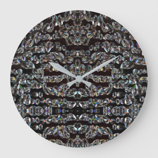 Diamant-funkelnd Muster, silber und schwarz Große Wanduhr (Vorderseite)