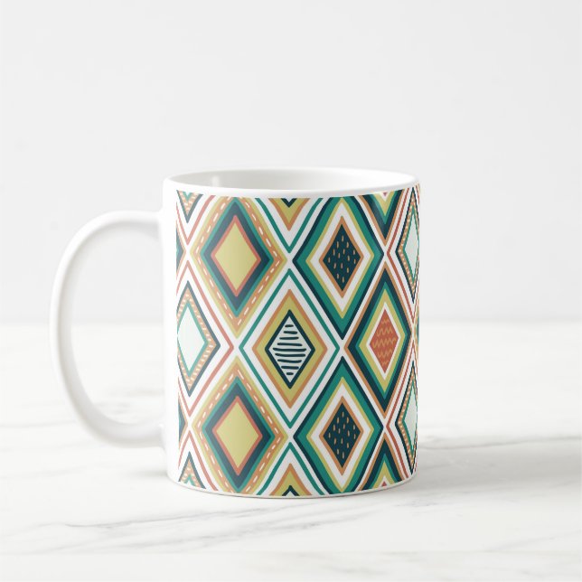 Diamant-Geometrisches Muster in Erdtönen Kaffeetasse (Links)