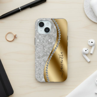 Diamant Glanz Gold Metall personalisierte Schrift Case-Mate iPhone Hülle