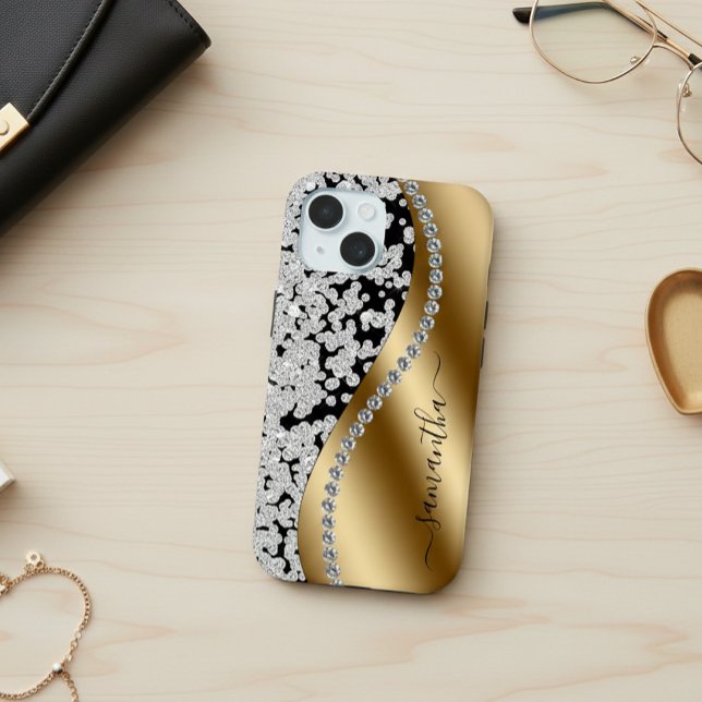 Diamant Glanz Gold Metall personalisiertes Skript  Case-Mate iPhone Hülle (Von Creator hochgeladen)