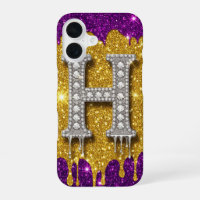 Diamant Glitter Monogramm H ✨ Goldtropfen Lila