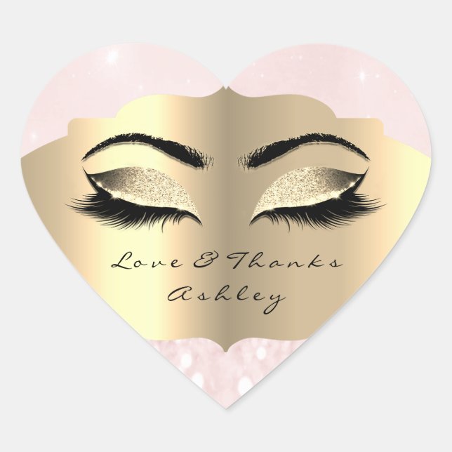 Diamant Glitzer Gold Lash Augen Liebe und Dank Pin Herz-Aufkleber (Vorderseite)