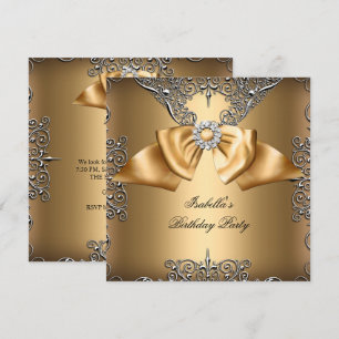 Diamant Gold Beige Schleife Silber Elegant Geburts Einladung