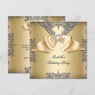 Diamant Gold Creme Bogen Silber Eleganter Geburtst Einladung