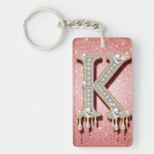 Diamant Gold Initial Buchstabe K Rosa Geschenk für Schlüsselanhänger