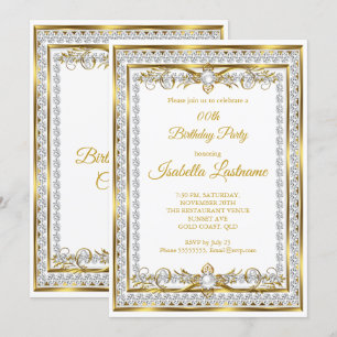 Diamant Gold Weiße Perle Elegante Geburtstagsfeier Einladung
