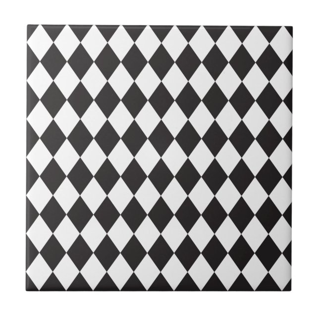 Diamant-Harlekin-Muster in Schwarzweiss Fliese (Vorderseite)