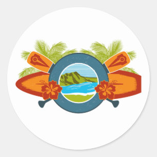 Diamant Head Hawaiian Surf Emblem Runder Aufkleber