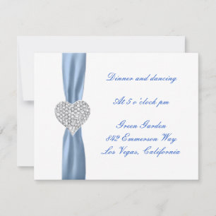 Diamant-Herz Blaue Hochzeitsempfangskarte Einladung