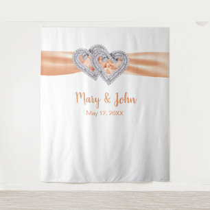 Diamant-Herzen Orange-Band Hochzeitshintergrund Wandteppich
