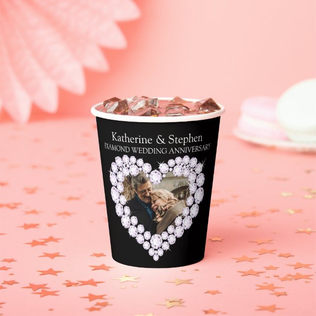 Diamant Hochzeitstag 60. Foto schwarz Pappbecher (Insitu)