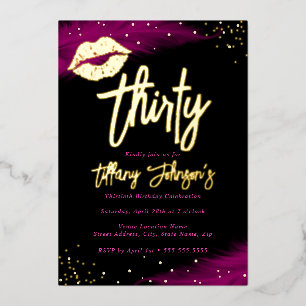Diamant Hot Pink Gold Kiss 30. Geburtstag Folieneinladung