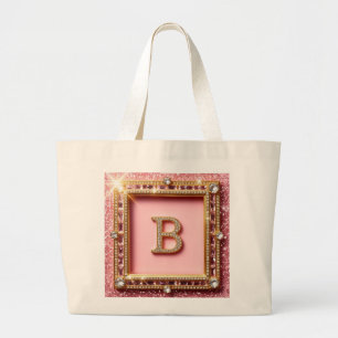 Diamant Initial B Pink Glitter Gold Rahmen Monogra Jumbo Stoffbeutel