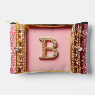 Diamant Initial B Pink Glitter Gold Rahmen Monogra Zubehörtasche