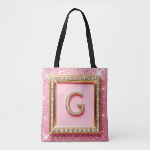 Diamant Initial G Goldrahmen Pink Glitter Monogram