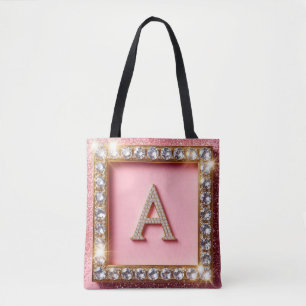 Diamant Initiale A Goldrahmen Pink Glitter Monogra