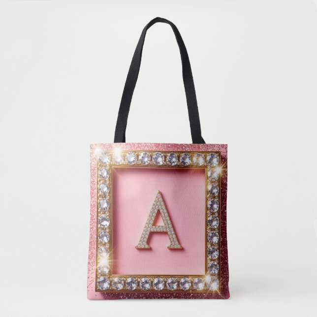 Diamant Initiale A Goldrahmen Pink Glitter Monogra (Vorderseite)