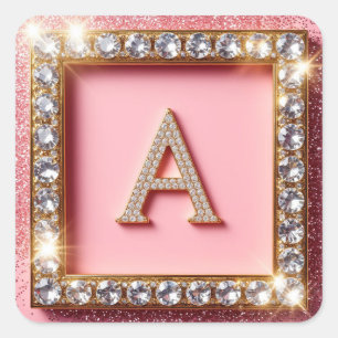 Diamant Initiale A Goldrahmen Pink Glitter Monogra Quadratischer Aufkleber