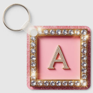 Diamant Initiale A Goldrahmen Pink Glitter Monogra Schlüsselanhänger