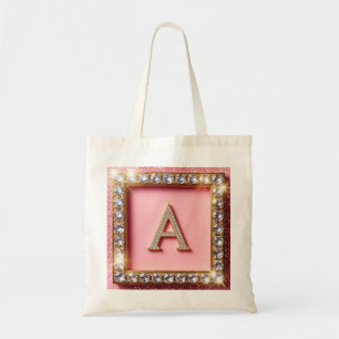Diamant Initiale A Goldrahmen Pink Glitter Monogra Tragetasche