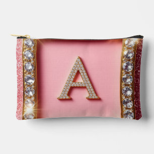 Diamant Initiale A Goldrahmen Pink Glitter Monogra Zubehörtasche