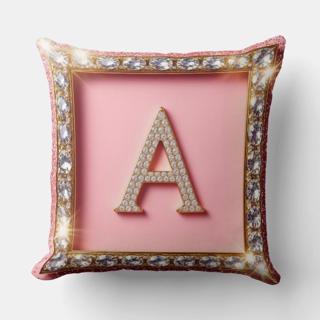 Diamant Initiale A Pink Glitter Monogramm Kissen (Vorderseite)