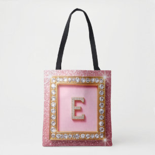 Diamant Initiale E Goldrahmen Pink Glitter Monogra