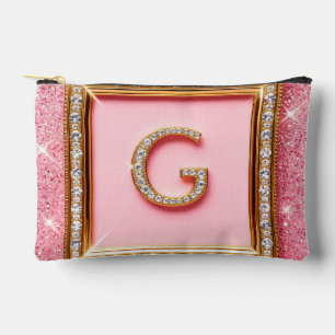 Diamant Initiale G Goldrahmen Pink Glitzer Monogra Zubehörtasche