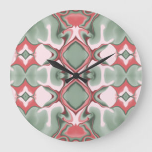 Diamant-Kaleidoskop-Muster in Rosa und Grün Große Wanduhr