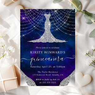 Diamant Kleid & Bokeh Lichterkette Quinceanera Einladung
