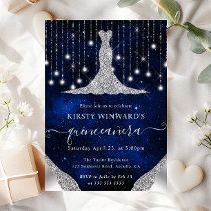 Diamant Kleid & Bokeh Lichterkette Quinceanera Einladung