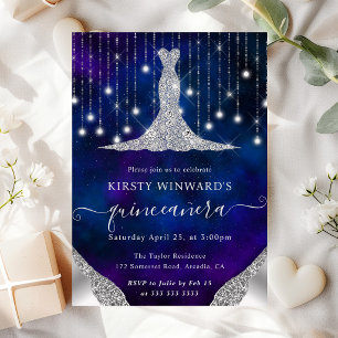 Diamant Kleid & Bokeh Lichterkette Quinceanera Einladung