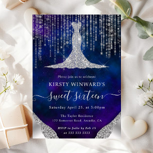 Diamant Kleid & Bokeh Lichterkette Sweet 16 Einladung