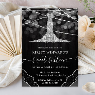 Diamant Kleid & Bokeh Lichterkette Sweet 16 Einladung