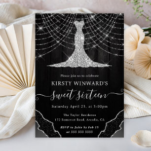 Diamant Kleid & Bokeh Lichterkette Sweet 16 Einladung