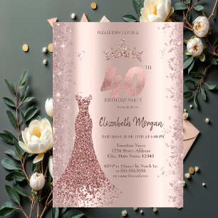 Diamant-Kleid Roségold Glitterstaub 40. Geburtstag Einladung
