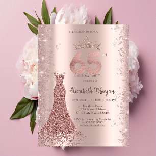 Diamant-Kleid Roségold Glitterstaub 65. Geburtstag Einladung