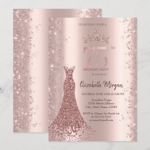 Diamant-Kleid Roségold Glitterstaub 75. Geburtstag Einladung