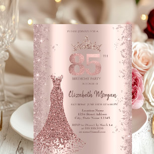 Diamant Kleid Roségold Glitterstaub 85. Geburtstag Einladung