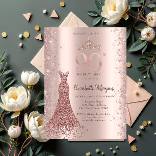 Diamant-Kleid Roségold Glitterstaub 90. Geburtstag Einladung