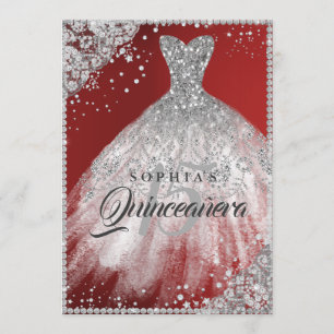 Diamant-Lace-Sparkling-Kleid Rotes Quinceanera-Kle Einladung