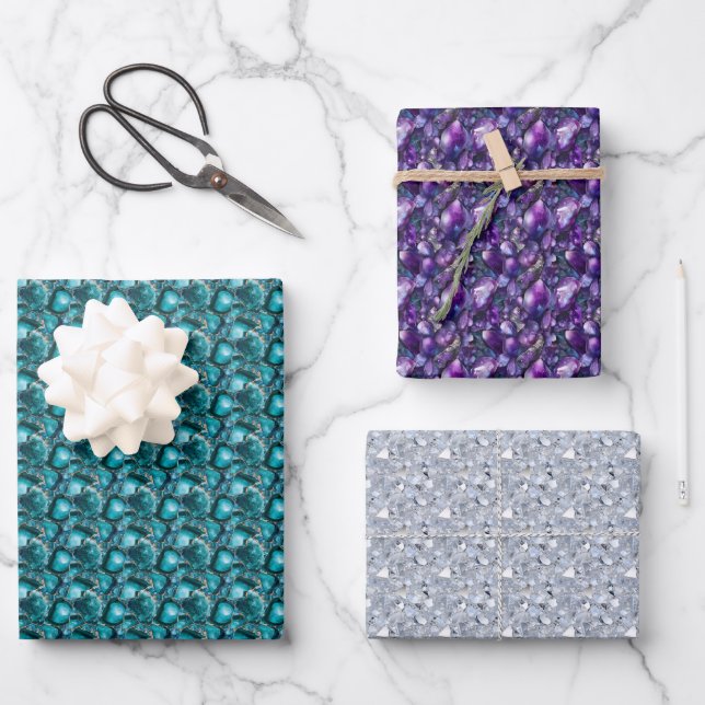 Diamant, Lila und Aquamarin Geschenkpapier Set (Vorderseite)