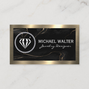 Diamant-Logo   Schwarzer Marmor   Gold Metallic Visitenkarte