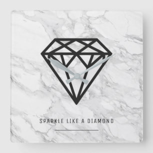 Diamant mit Marmor Quadratische Wanduhr