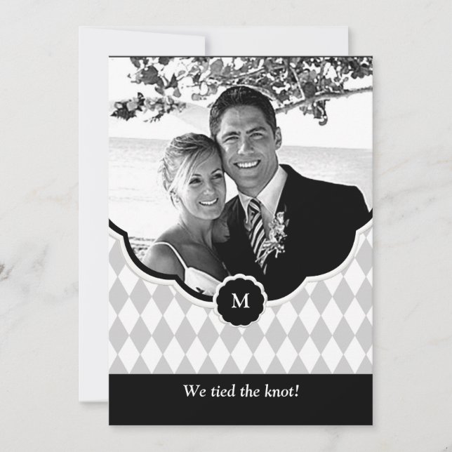 Diamant-Monogramm-Foto-Hochzeits-Mitteilung Einladung (Vorderseite)